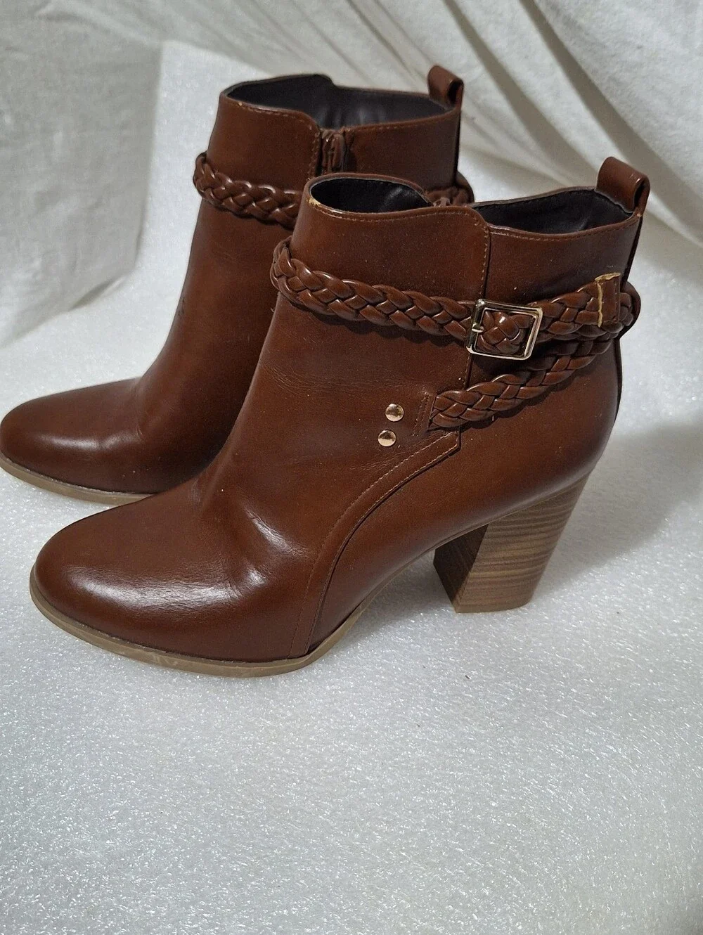 Women’s Brown Braided Strap Ankle Boots